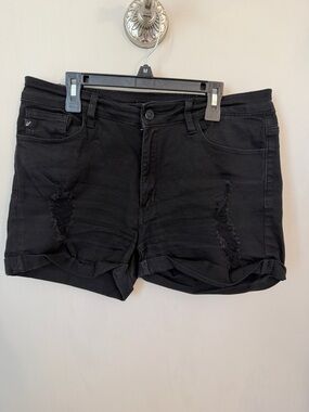 KanCan Black Distressed Cuffed Denim Shorts